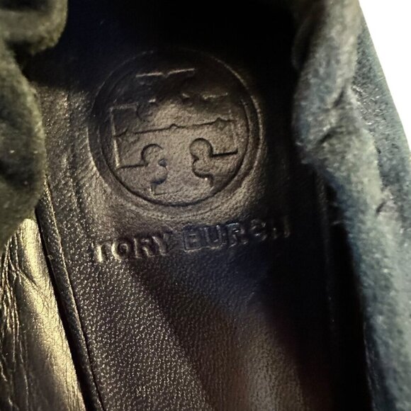 Tory Burch Ballet Flats Reva Women's Navy Suede Gold Logo Medallion Size 7.5 - Picture 6 of 6